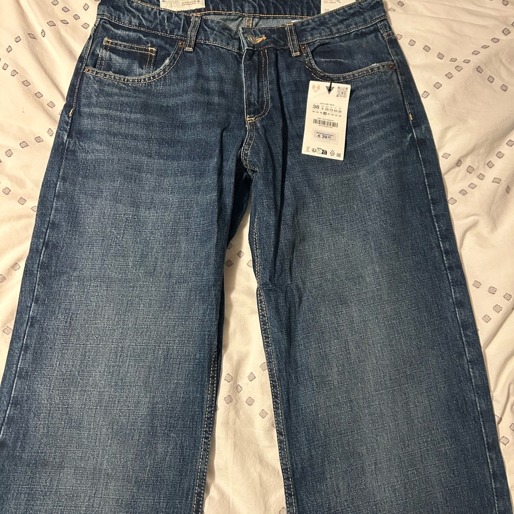 Zara Blue Flare Wide Leg Jeans